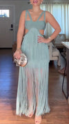 Women Suspender Hollow Stitching Tassel Solid Color Elegant Temperament Evening Party Dress