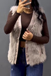 Women Casual Leather Panel Plush Zipper Pocket Vest Jacket