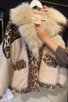 Women Party Plush Large Lapel Leopard Print Sequined Tassel Warm Coat