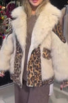 Women Party Plush Large Lapel Leopard Print Sequined Tassel Warm Coat