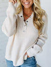 Women Lapel Buttoned Waffle Knit Casual Top