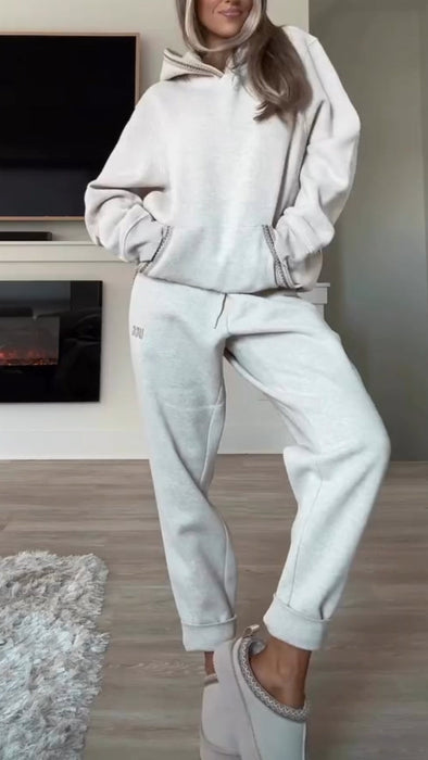 Women Round Neck Hooded Sweatshirt + Pants Casual Suit