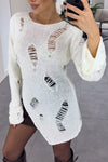Women Fashion Party Ripped Rhinestone Irregular Sweater