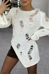 Women Fashion Party Ripped Rhinestone Irregular Sweater