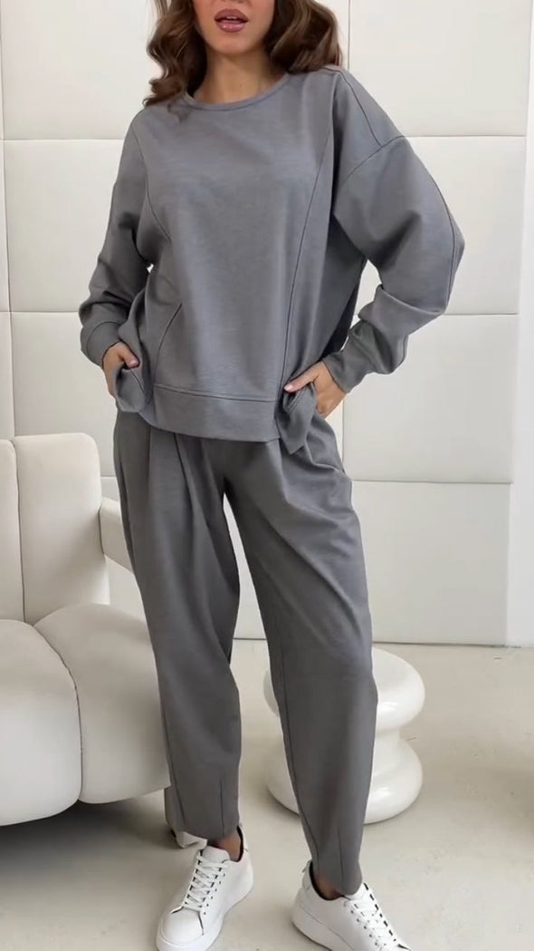 Women's Round Neck Splicing Casual Suit