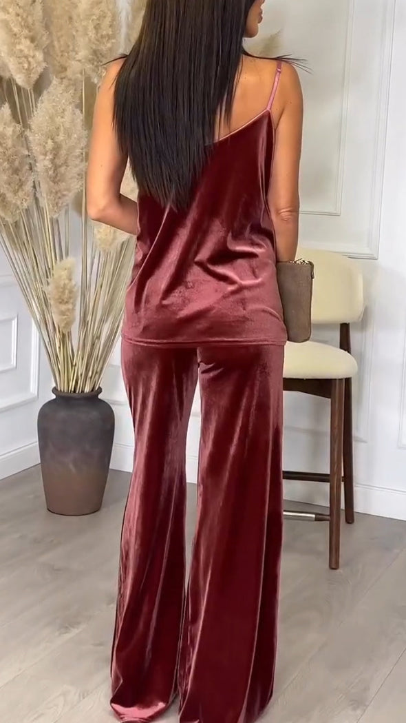 Women's V-neck Suede Camisole 3-piece Casual Suit