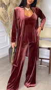 Women's V-neck Suede Camisole 3-piece Casual Suit