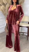 Women's V-neck Suede Camisole 3-piece Casual Suit