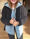 Women Hooded Spliced Denim Plush Casual Jacket