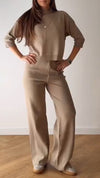 Women Round Neck Solid Color Casual Suit