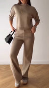 Women Round Neck Solid Color Casual Suit