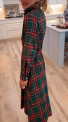 Women Stand Collar Buttoned Plaid Casual Dress