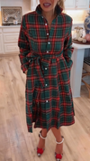 Women Stand Collar Buttoned Plaid Casual Dress