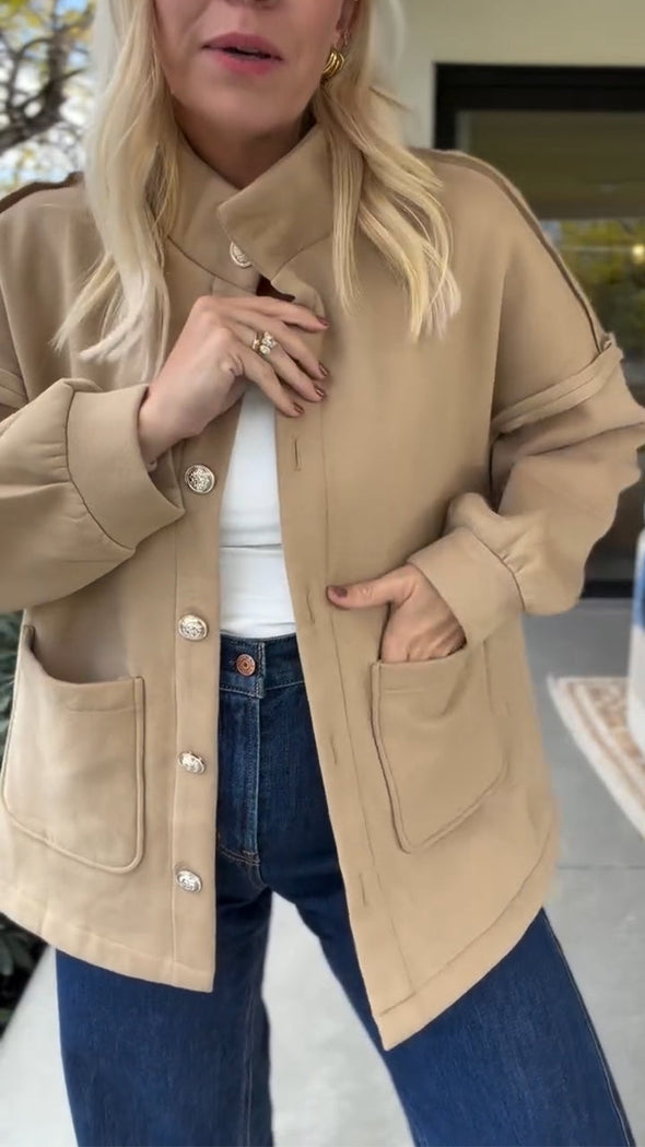 Women Stand Collar Buttoned Temperament Casual Jacket