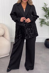 Women Elegant Sequined Suit + Wide-Leg Pants Suit