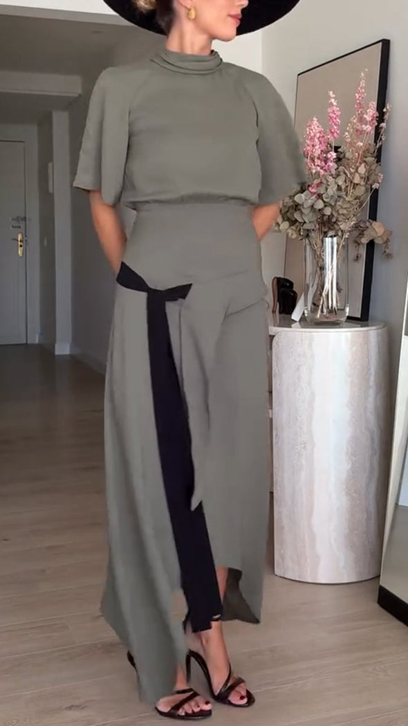 Women Round Neck Splicing Irregular Elegant Casual Dress