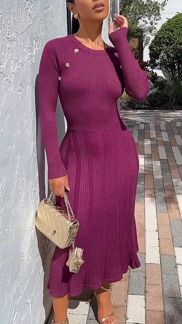 Women Round Neck Patchwork Elegant Casual Dress