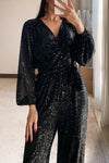 Ladies V-neck Sequin Sparkling Elegant Temperament Dinner Party Casual Jumpsuit