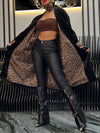 Ladies Lapel Internal Leopard Print Casual Plush Coat