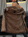 Ladies Lapel Internal Leopard Print Casual Plush Coat