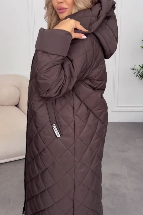 Women Cozy Casual Hooded Button-Zip Warm Long Coat