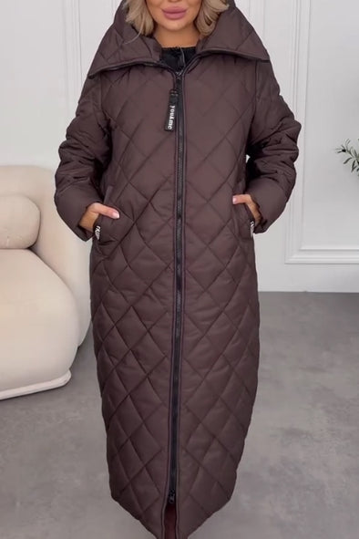 Women Cozy Casual Hooded Button-Zip Warm Long Coat