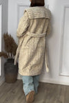 Women Casual Soft Textured Pattern Tie-up Plush Warm Coat