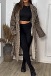 Women Casual Large Lapel Soft Textured Pattern Tie-Wrap Plush Warm Coat