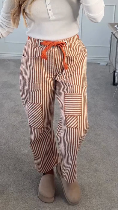 Women Striped Drawstring Casual Pants