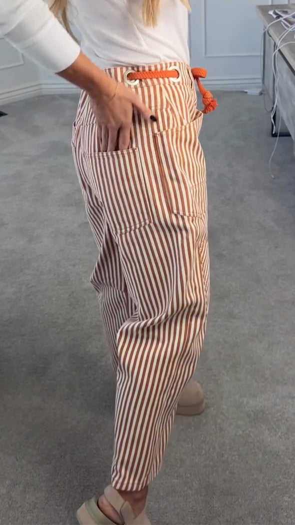 Women Striped Drawstring Casual Pants