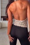 Women Party Sequined Halter Neck Backless Top