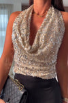 Women Party Sequined Halter Neck Backless Top