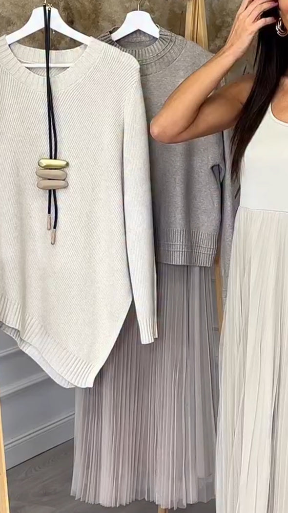 Ladies Inner Mesh Pleated Dress+ Irregular Knitted Sweater Casual Set