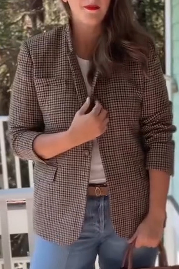 Women Lapel Plaid Temperament Casual Jacket