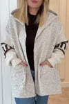 Ladies Hooded Spliced Knitted Sleeves Casual Plush Jacket