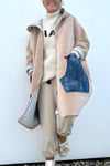 Ladies Hooded Patchwork Contrasting Color Pocket Casual Coat