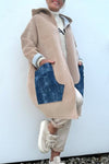 Ladies Hooded Patchwork Contrasting Color Pocket Casual Coat