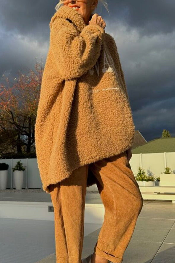 Women Round Neck Hooded Printed Letter Casual Wool Top