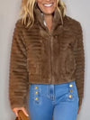 Women Stand Collar Zipper Short Casual Plush Coat