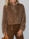 Women Stand Collar Zipper Short Casual Plush Coat