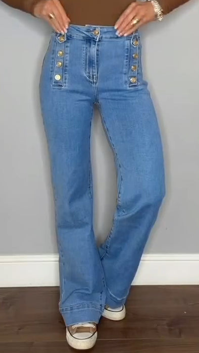 Women High-waisted Double-breasted Casual Jeans