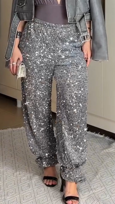 Women Sequined Glittery Temperament Casual Pants