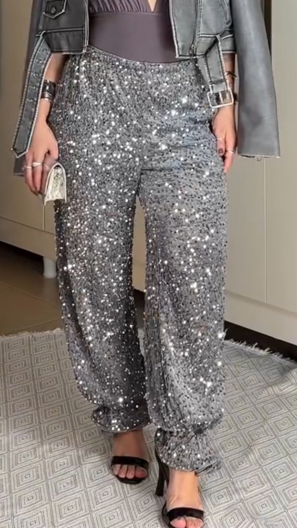 Women Sequined Glittery Temperament Casual Pants
