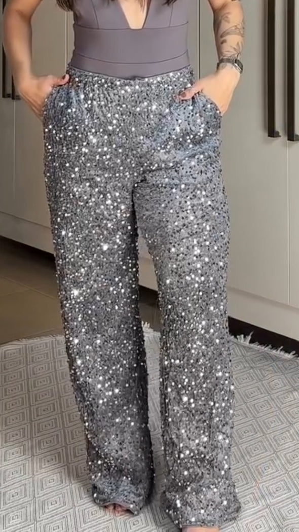 Women Sequined Glittery Temperament Casual Pants