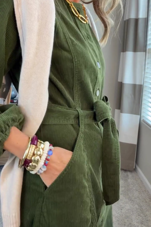 Women Elegant Christmas Button-Up Corduroy A-line Dress