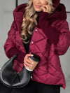 Women Hooded Patchwork Knitted Sleeves Casual Cotton Jacket
