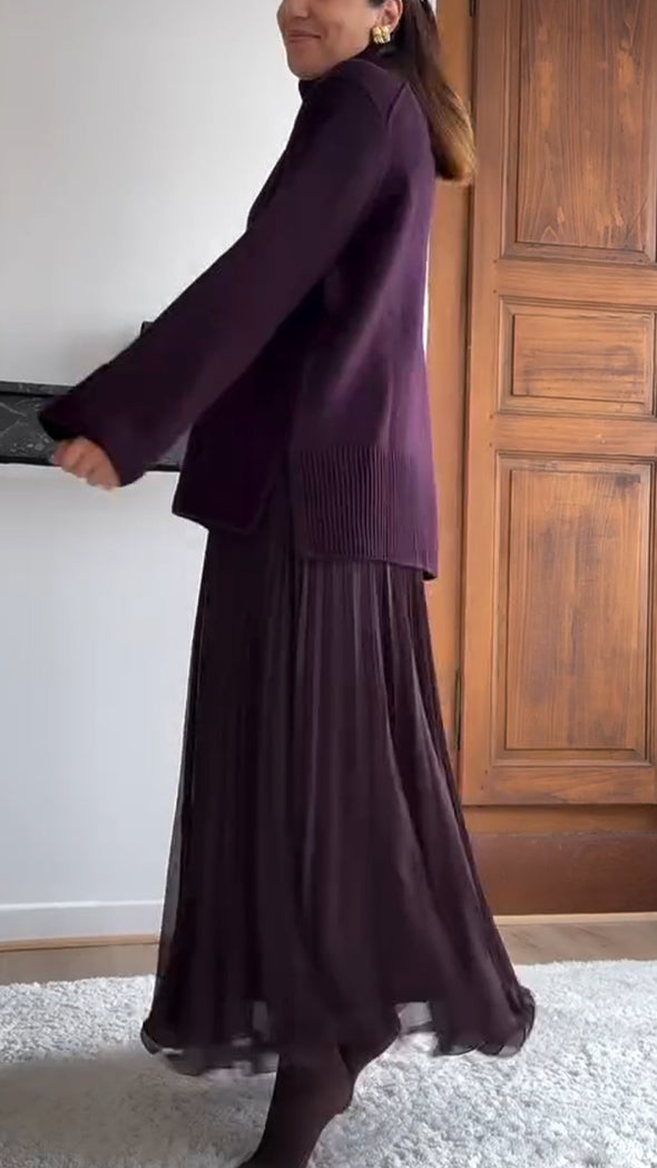 Women Turtleneck Knitted Sweater + Skirt Elegant Casual Suit