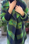 Women Elegant Christmas Green Plaid Classic Long Coat