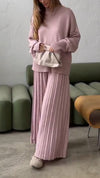 Women High Neck Knitted Sweater+ Pants Solid Color Casual Set