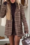 Women Lapel Plaid Temperament Commuter Blazer